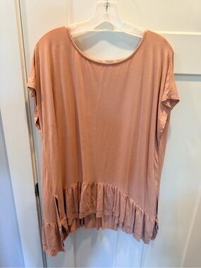 Wishlist S/M Blush Pink Ruffle Hem Tunic Top Boho High Low Short Sleeve